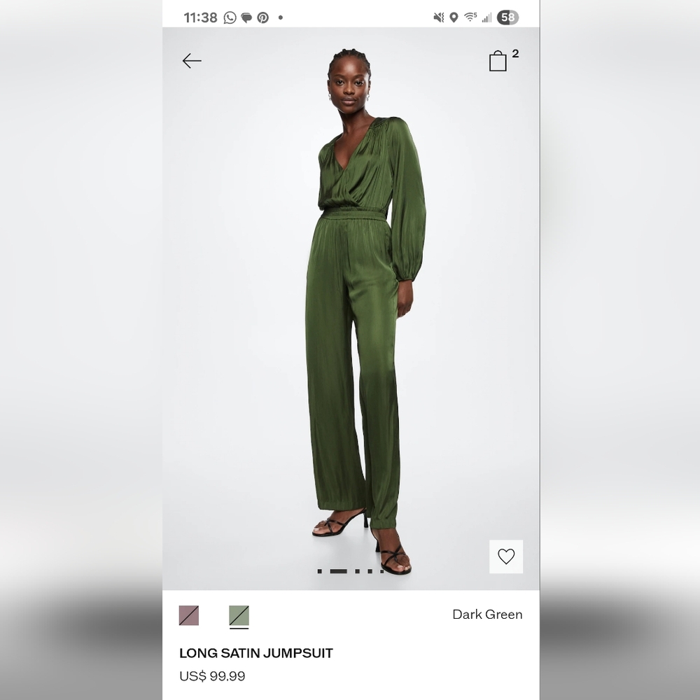 Mango Elegant Dark Green Satin Jumpsuit
